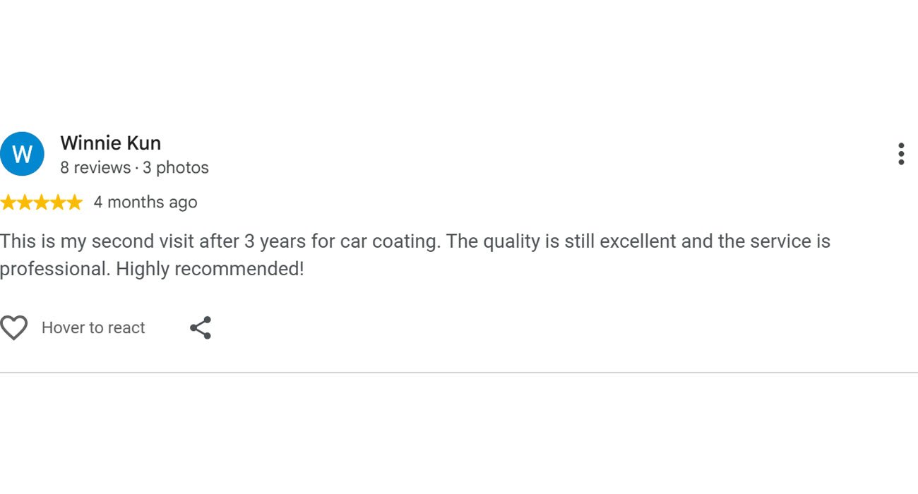 Google review by Winnie Kun for ESP Wrapz Autospa, 4 months ago